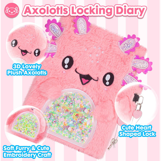 YOYTOO axolotl diary front featuring glitter embroidery for imagination