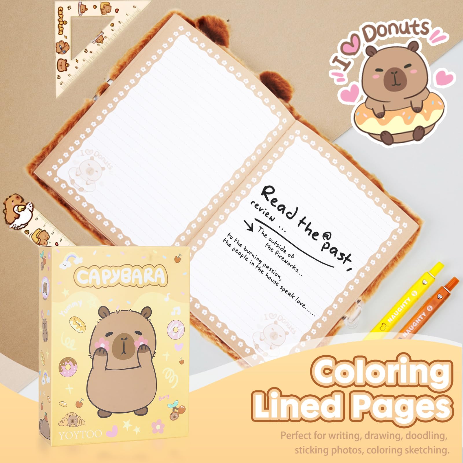 YOYTOO Capybara Diary pink heart-shaped lock adds privacy and memory keeping.