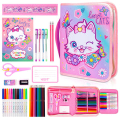 YOYTOO cat-pencil-case art kit with markers and pencils for kids, tidy and colorful use