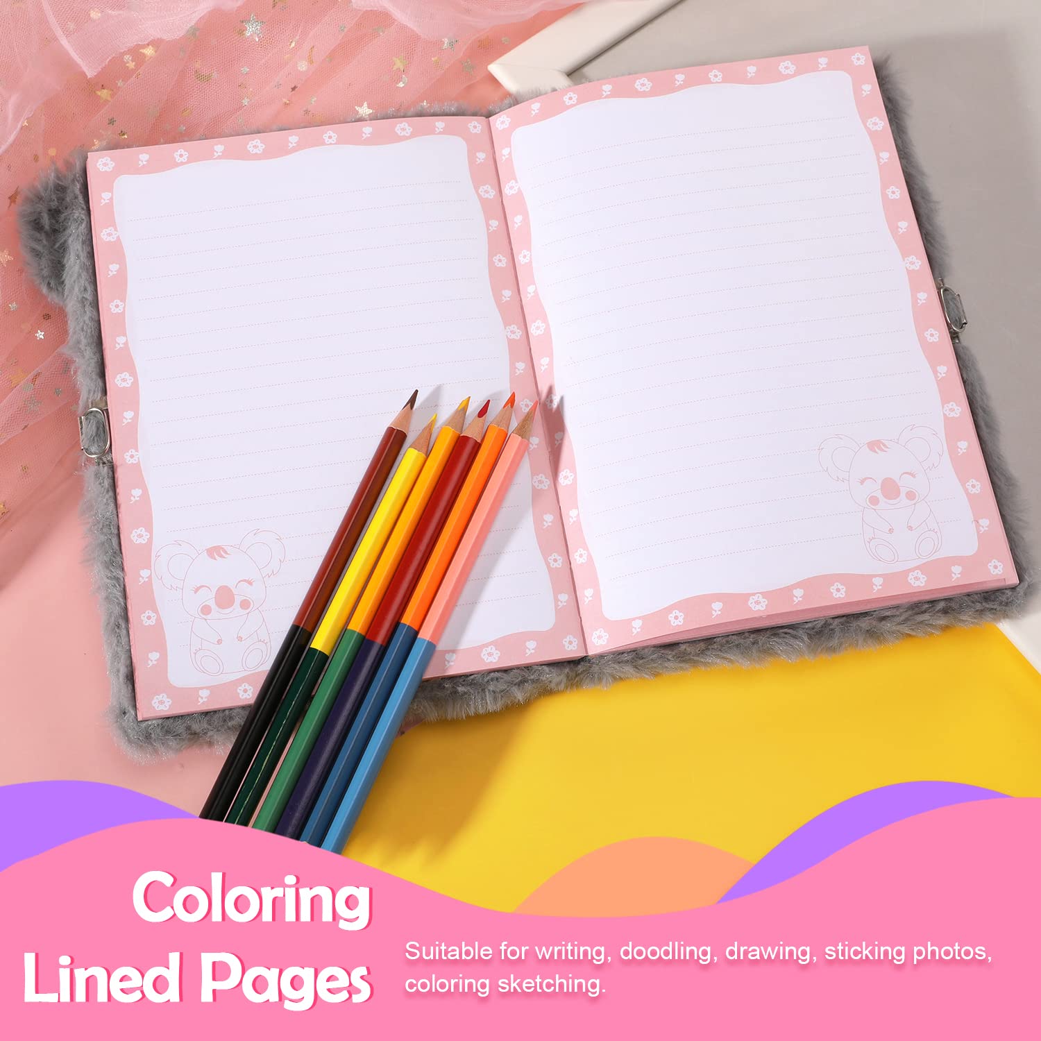 YOYTOO Koala Diary pink heart lock highlights secure personal entries.