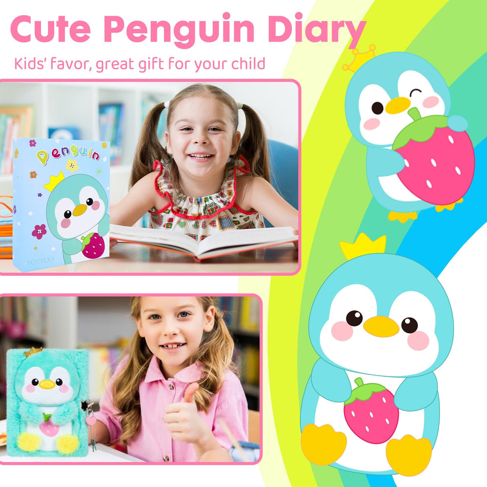 YOYTOO plush penguin diary showing soft furry texture