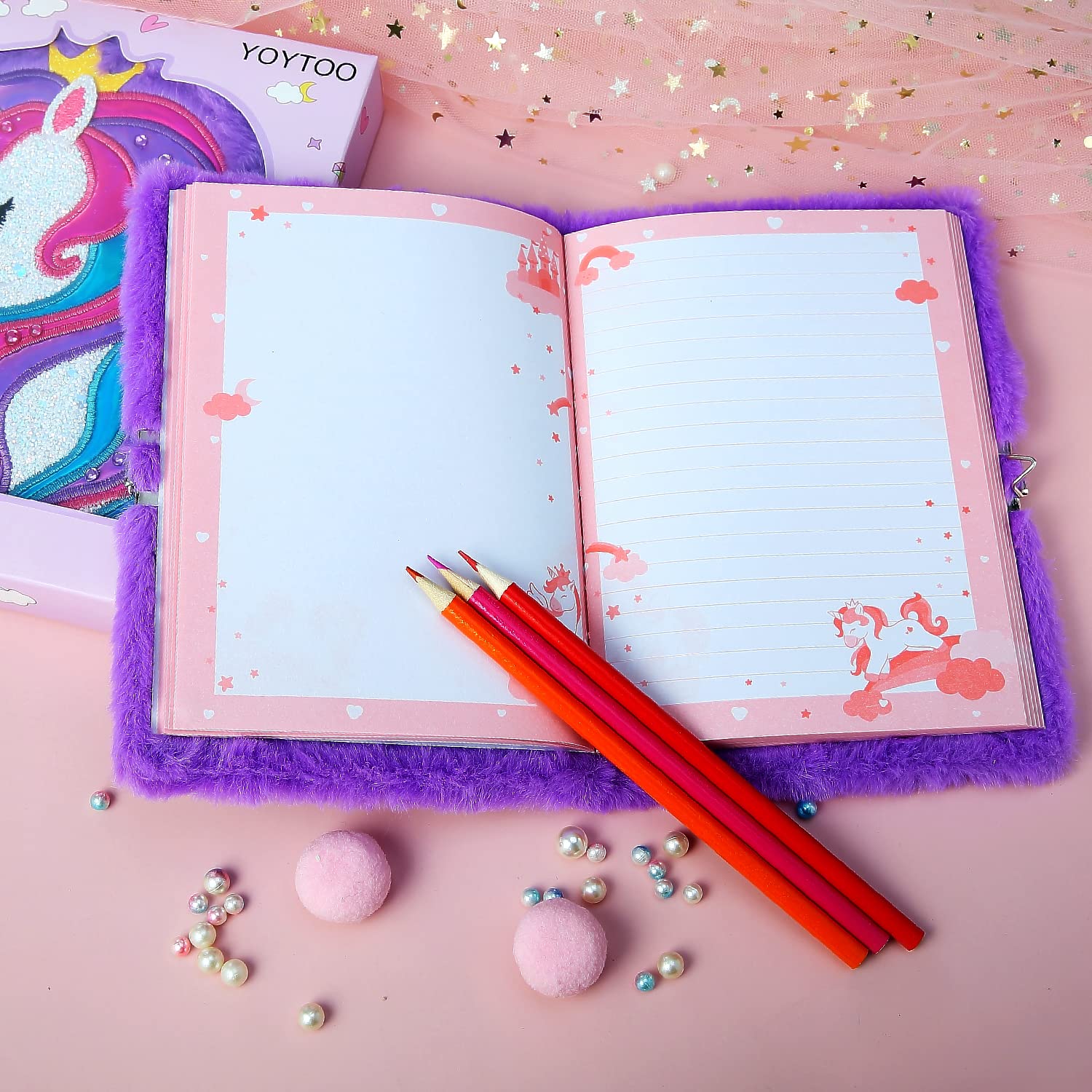 YOYTOO Unicorn Diary 160 pages support writing, doodling, and memory keeping.
