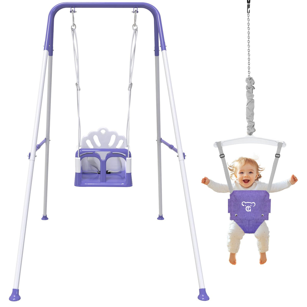 Yozoia foldable toddler swing set in purple for backyard play and compact storage