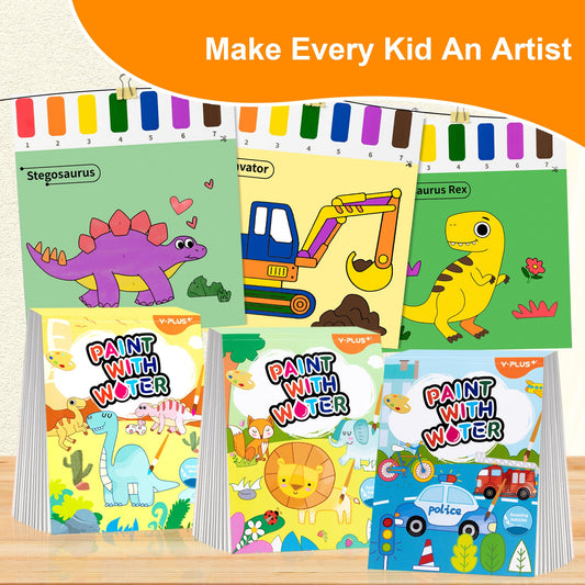 YPLUS Paint with Water pages open, non-repetitive themes spark creative exploration.