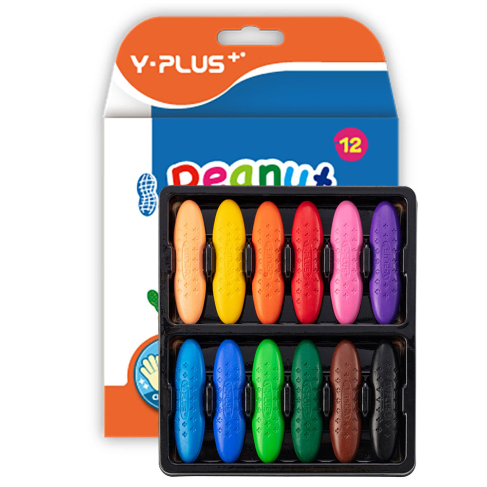YPLUS Peanut Crayons 12 colors, easy grip for toddlers and washable.