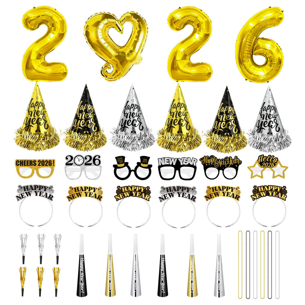 YQUQWN 2026 balloon set with gold, black and silver tones for stylish photos.
