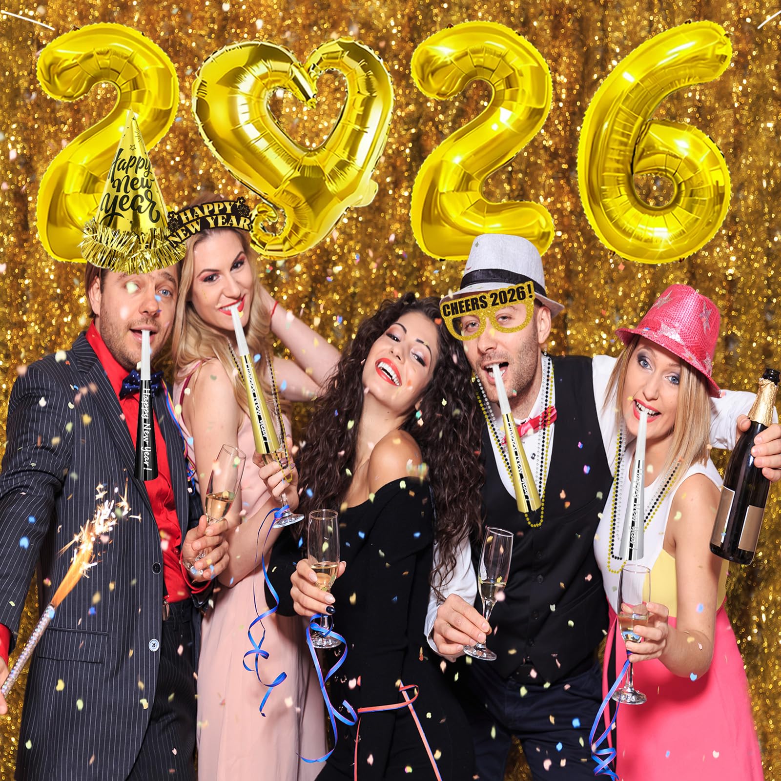 YQUQWN horn-styles provide a cheerful cue for festive toasts and photos.