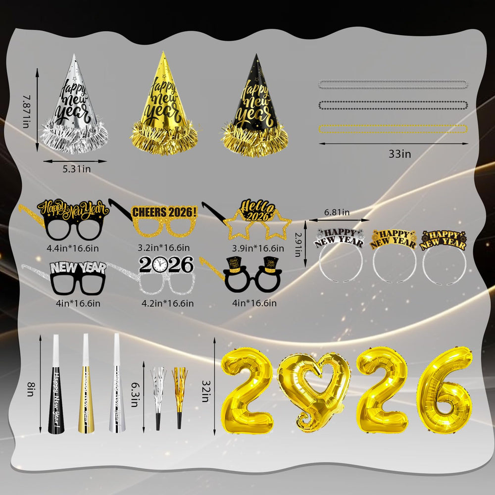 YQUQWN party hat 2026 black-gold elevates countdown celebrations with metallic shine.