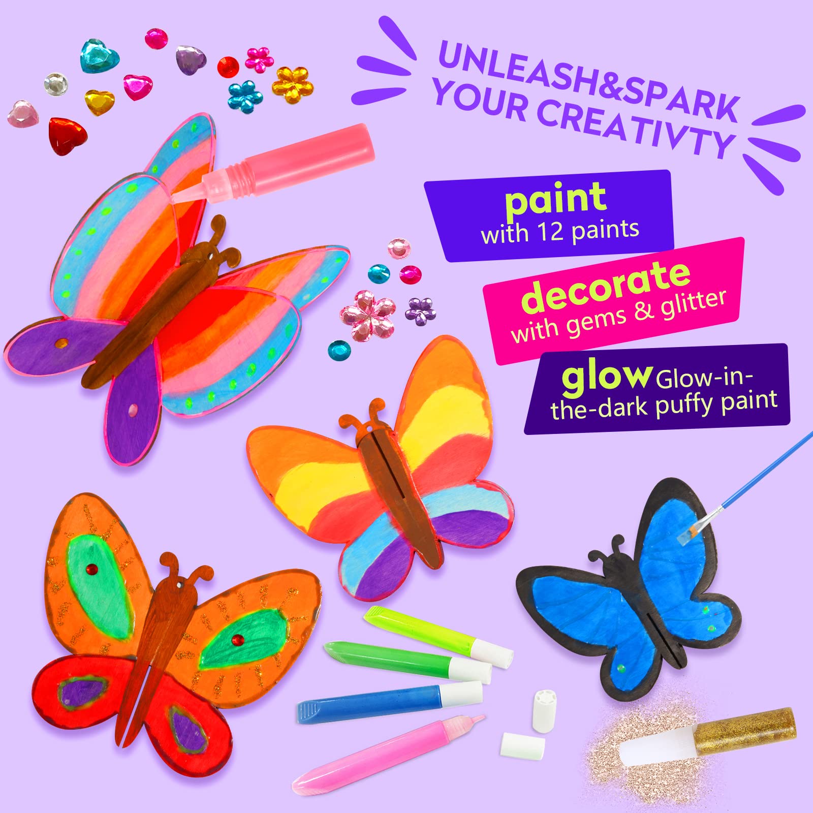 Yrinfay glow-in-the-dark butterflies illuminate after lights-out sessions.