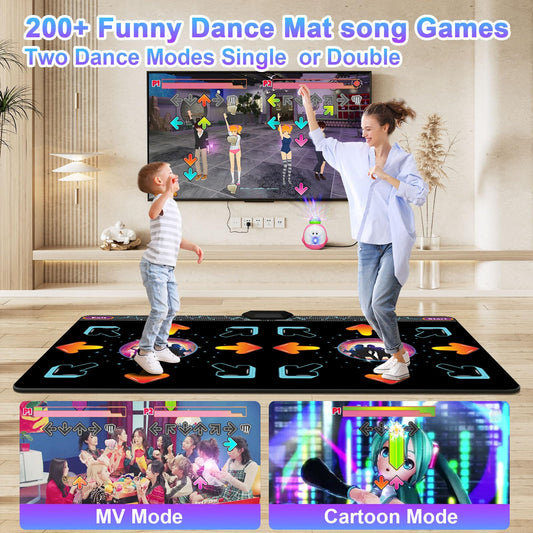 YRPRSODF Dance Mat family play shows two players enjoying interactive dancing together.