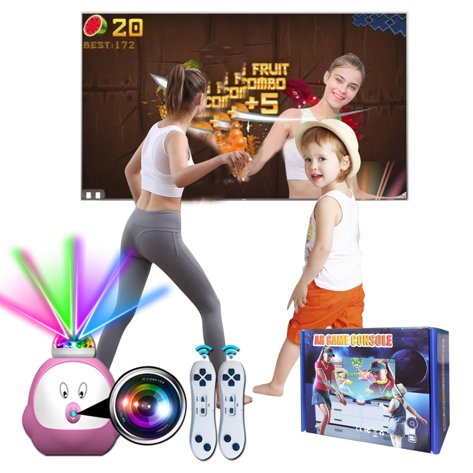 YRPRSODF TV game console showing 100+ built‑in games for family fun