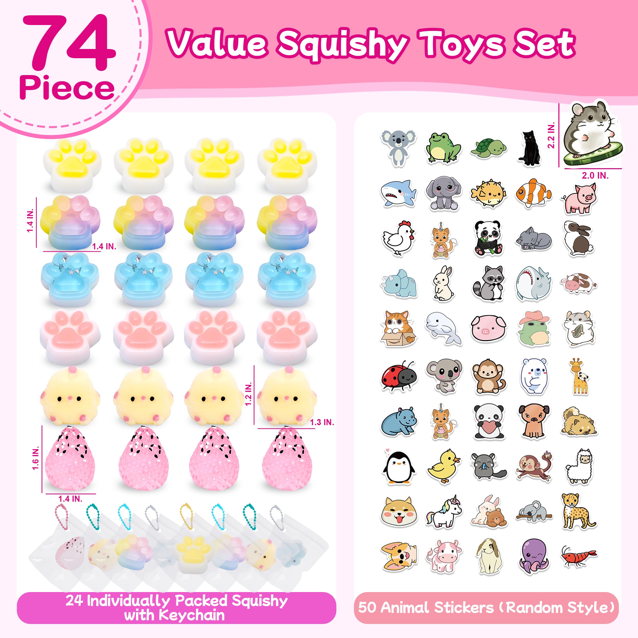 YRSDQueenA squishy pack includes 50 animal stickers for decorating projects.