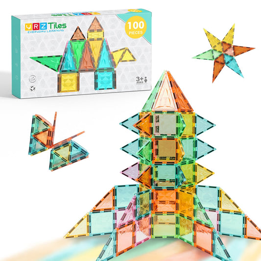 YRZtiles magnetic tiles 100-piece set for immersive creative play and problem-solving.