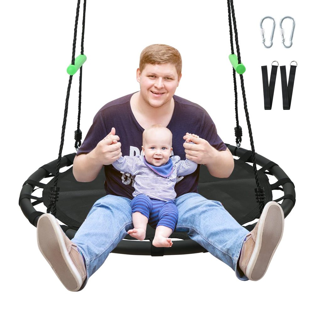 YSEJOMP black round saucer swing with handles for backyard fun