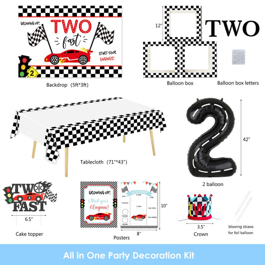 YSHMFEUX race car banner highlights a high-energy 2nd birthday