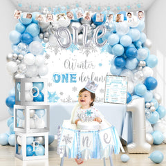 YSHMFEUX Snowflake high chair banner highlights baby's first birthday.