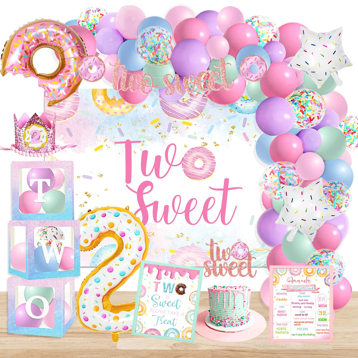 YSHMFEUX two-sweet backdrop offers a dreamy birthday backdrop for photos and memories.