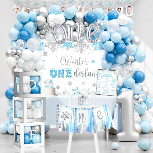 YSHMFEUX Winter Onederland backdrop creates a dreamy winter photo shoot setting.