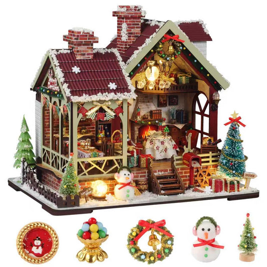 YSWOOD WORLD DIY miniature house kit – cozy Christmas lodge, ideal for seasonal display