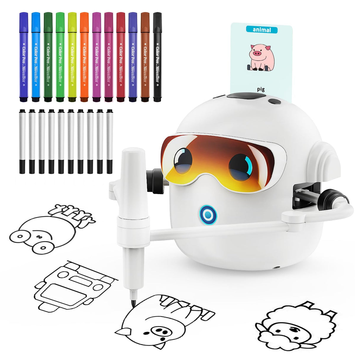 Ytcx.Tech drawing robot front view guiding kids into creative art sessions