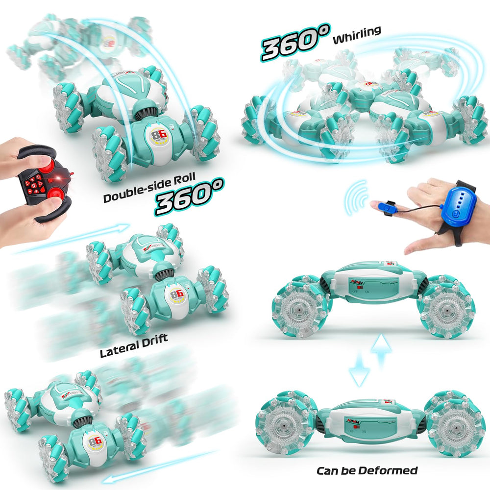 YTKIH RC stunt car performing a 360-degree rotation during a race