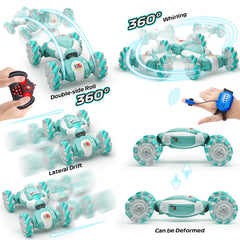 YTKIH RC stunt car performing a 360-degree rotation during a race