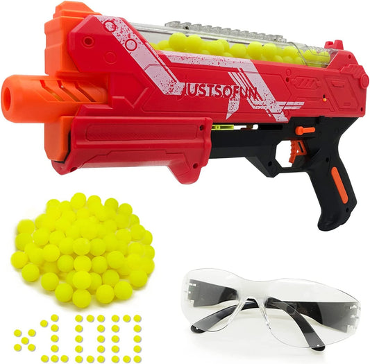 YTSWELE blaster gun with red body and hopper for fast load-and-fire action.