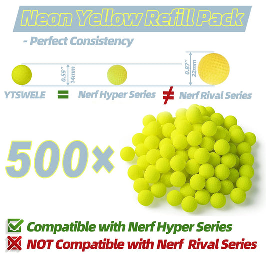 YTSWELE 0.55-inch Nerf Hyper ball matches original size for reliable compatibility.