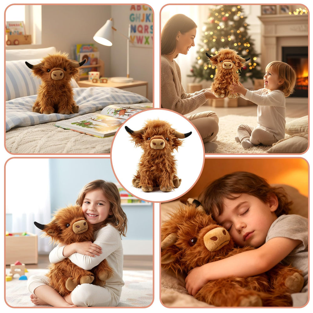 Yytoyshop Highland Cows plush pillow on bedside for warm ambiance
