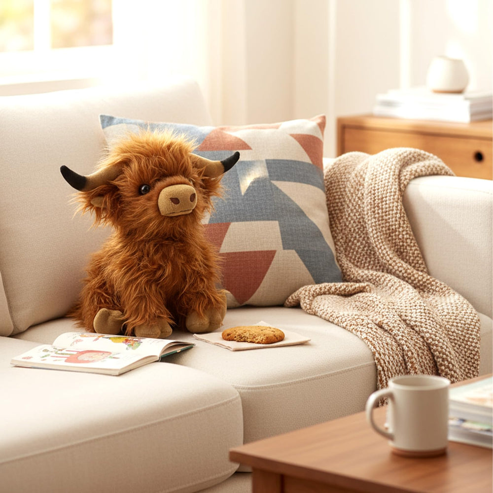 Vacuum-packed Yytoyshop Highland Cows plush pillow packaging note
