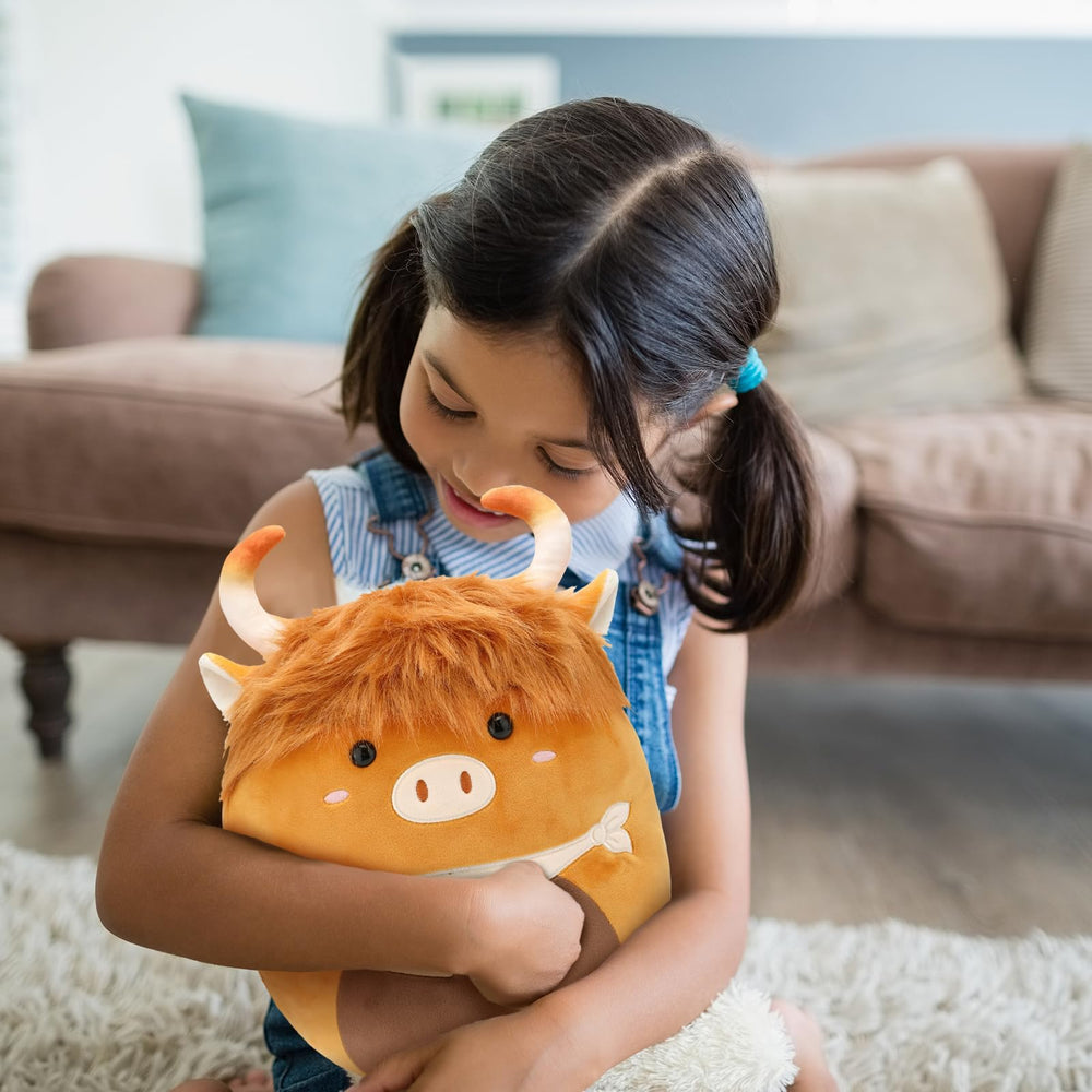 Yytoyshop Highland Cows Plush Packaging shows vacuum packing and reshape timing