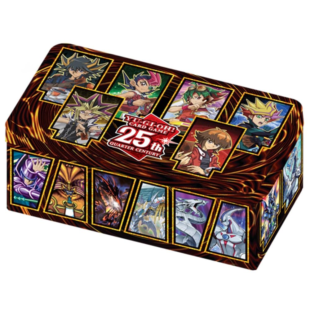 Yu-Gi-Oh! 25th Anniversary Tin featuring Dueling Heroes packaging, ideal for display and collectors.