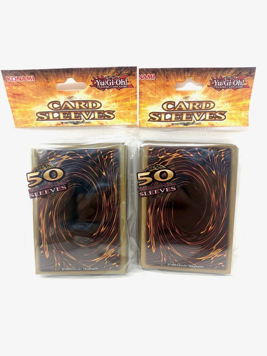 Two-pack Yu-Gi-Oh! sleeves show back-pattern design, helping keep decks organized and protected