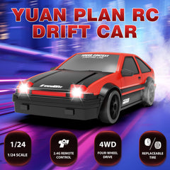 YUAN PLAN RC drift car left side view shows red finish and action-ready design