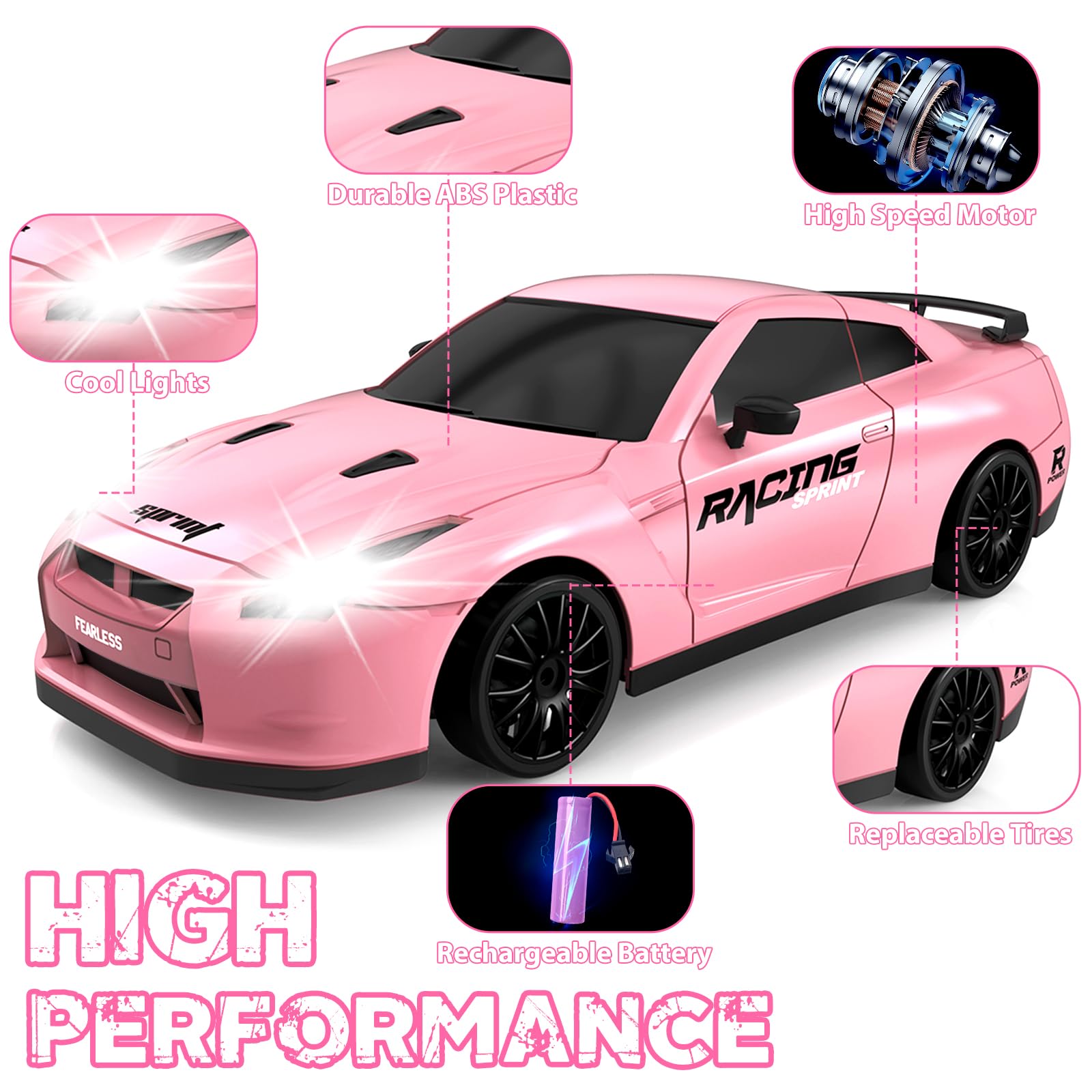 YUAN PLAN pink rear view with LED lights enhancing nighttime racing vibes