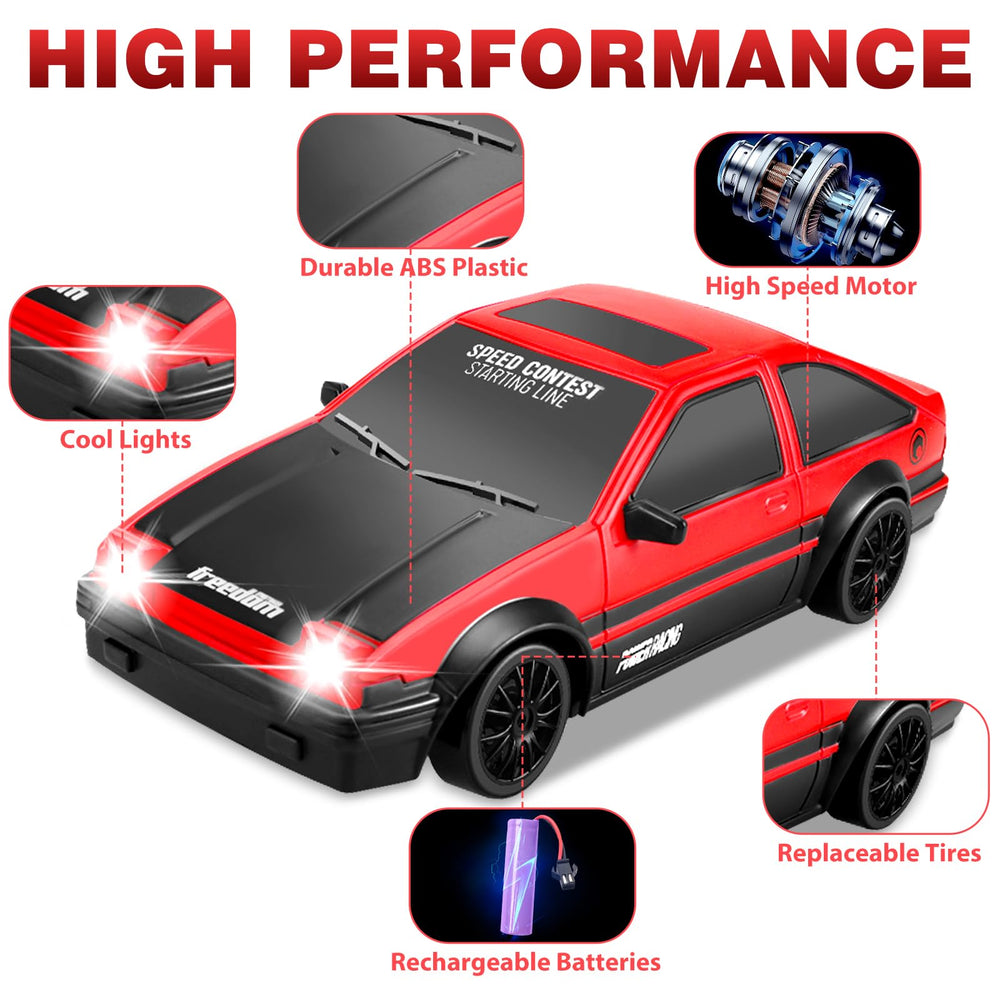 YUAN PLAN RC drift car rear view highlights rugged build for durable play