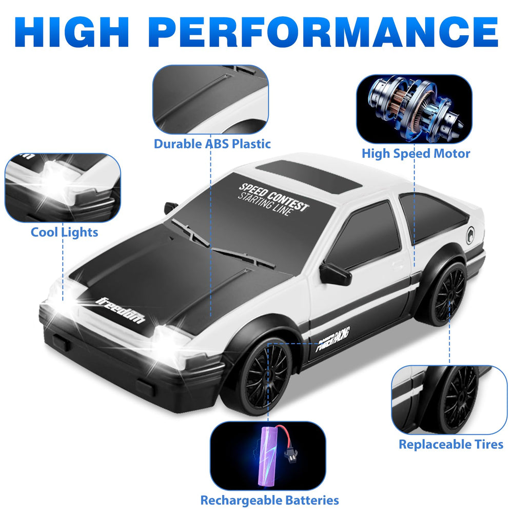 YUAN PLAN RC drift car white rear view highlighting durable bumper
