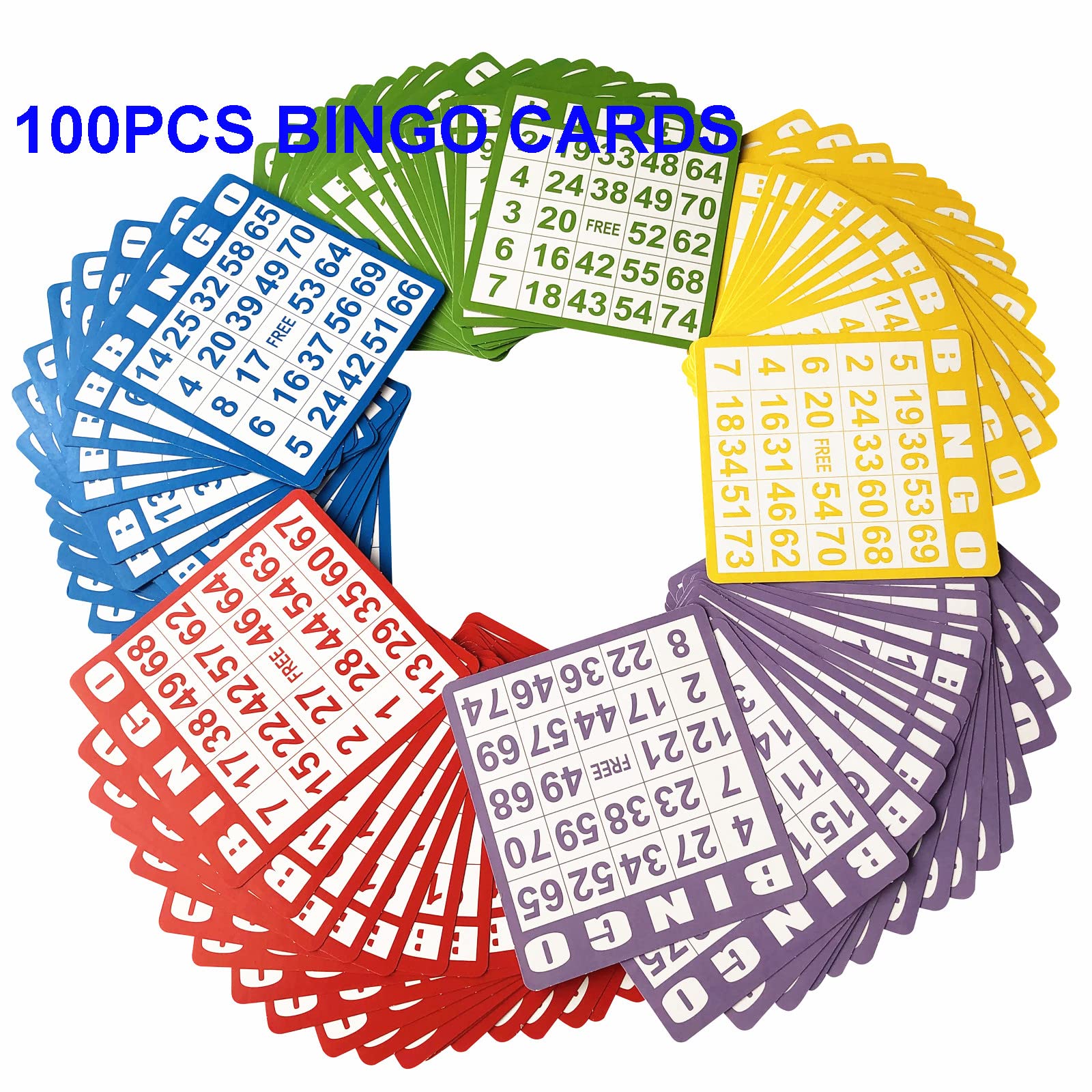 Yuanhe 100 large-print bingo cards laid out for easy visibility.