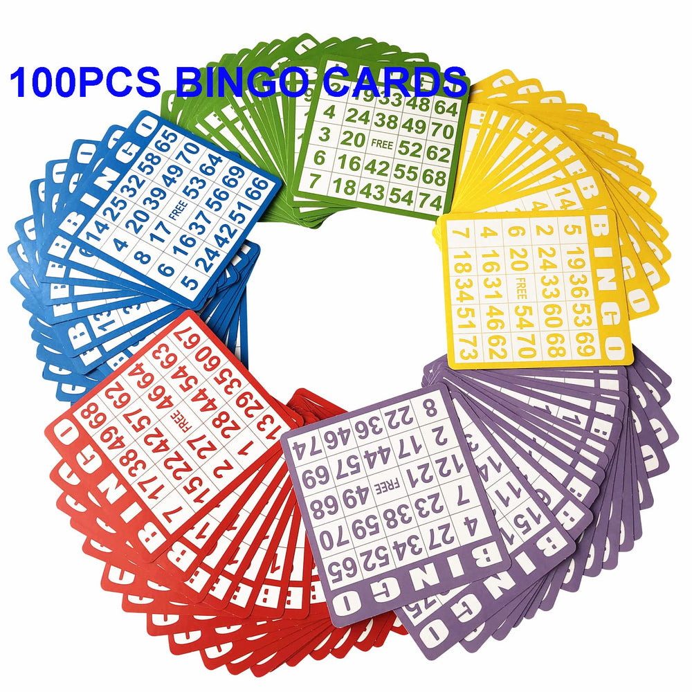 Yuanhe 100 large-print bingo cards laid out for easy visibility.