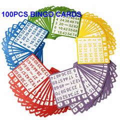 Yuanhe 100 large-print bingo cards laid out for easy visibility.
