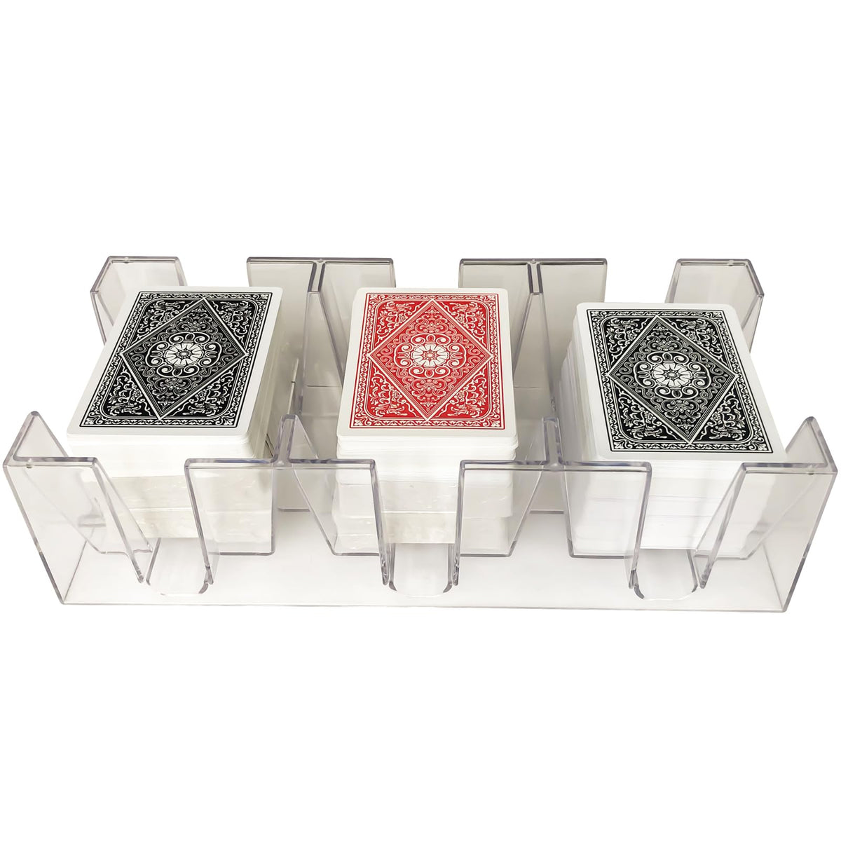 Yuanhe 9-deck canasta tray top view in clear plastic for easy card visibility