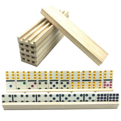 Close-up of Yuanhe domino trays showing angled channels for easy viewing.