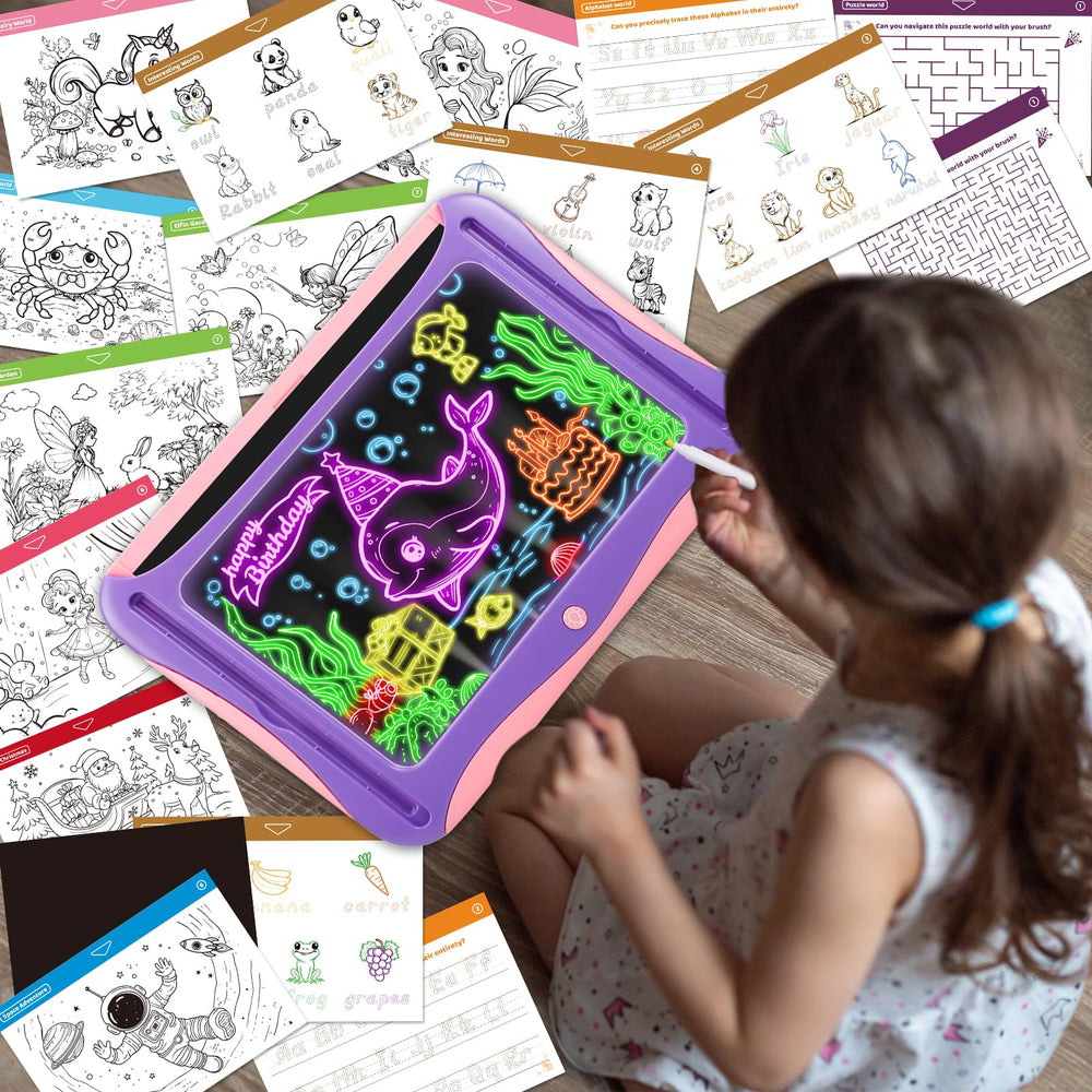 YUBALEER LED drawing board adds playful vibe to bedroom decor.