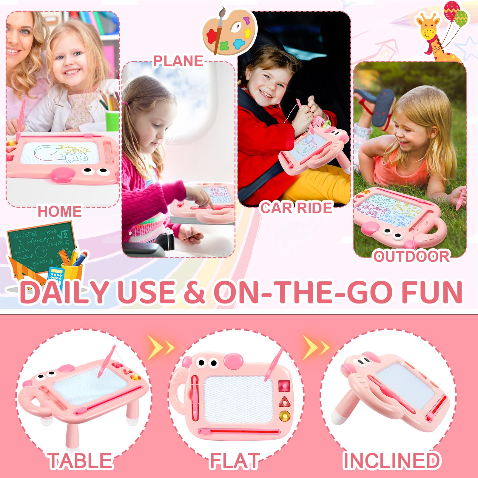 YUBALEER portable kids doodle board with handles for travel