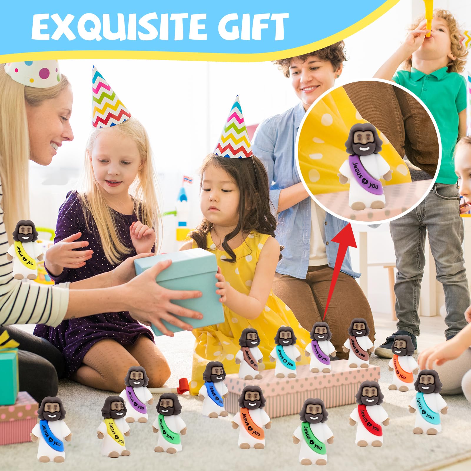 YuDanae yellow mini Jesus figurine brightens religious crafts and bulletin board displays.