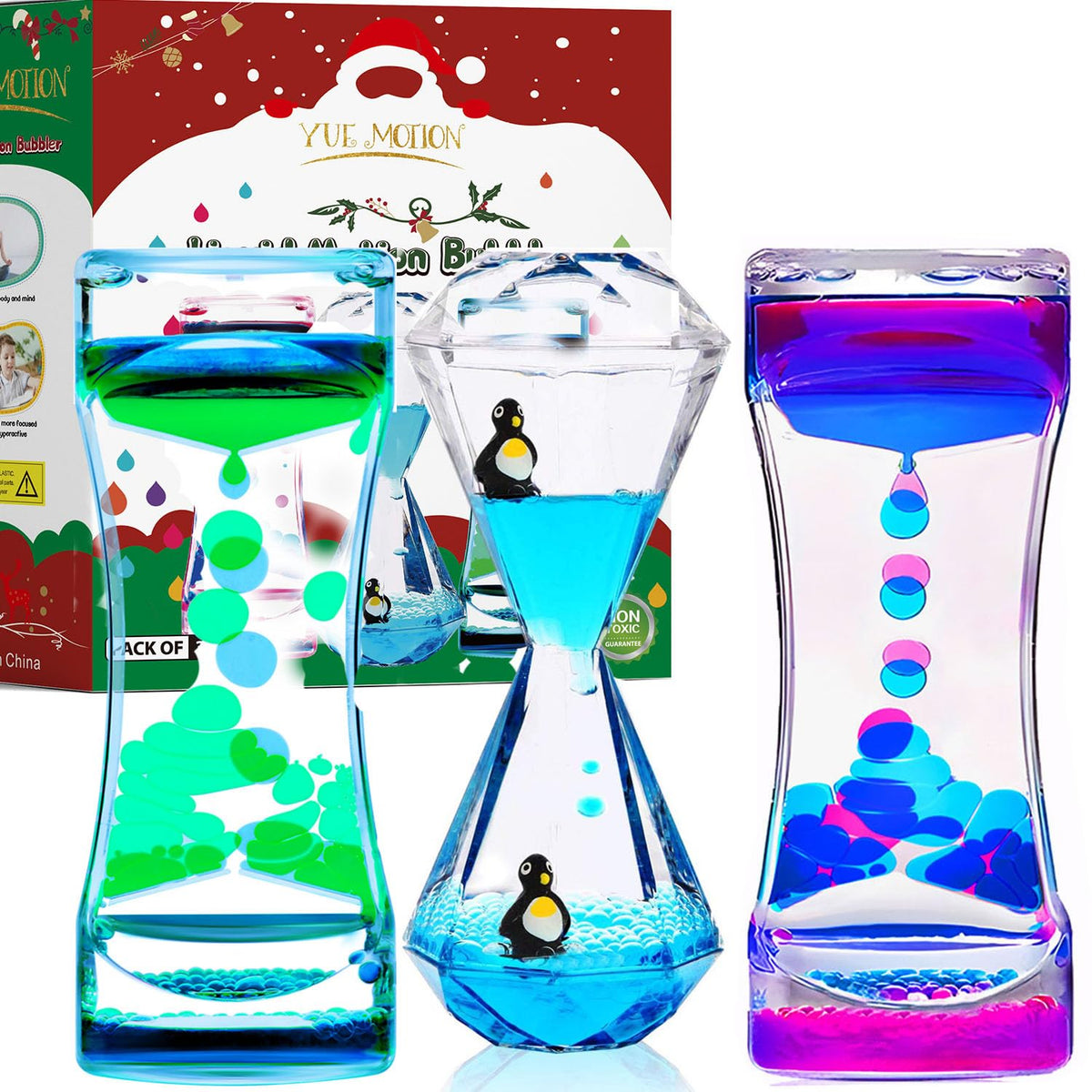 YUE MOTION liquid motion bubbler on a desk provides calming visual focus.