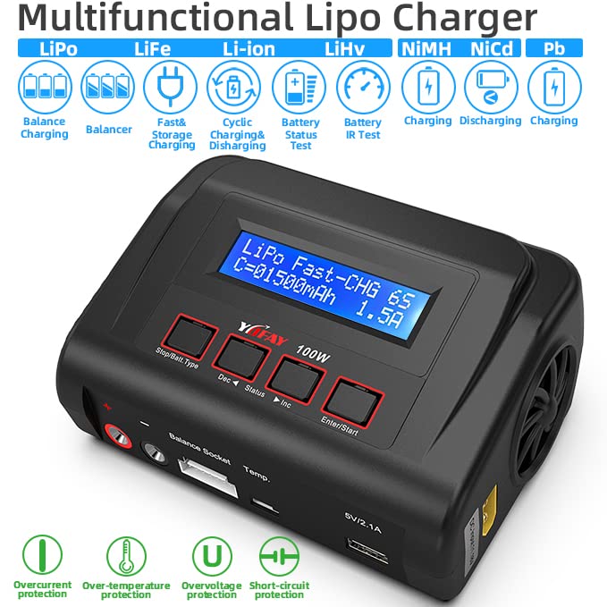 YUFAY XT60 DC cable included ensures ready-to-use charging for common RC packs.