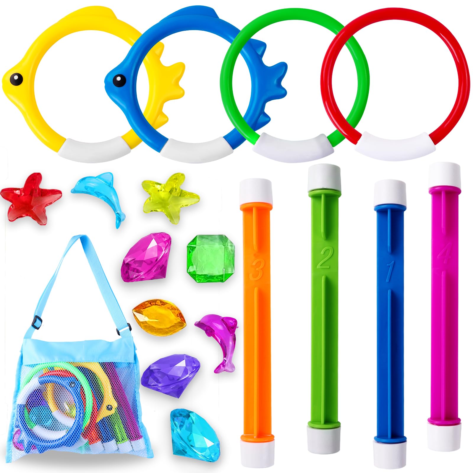 YUJUN 18-piece pool diving toys kit for family water play