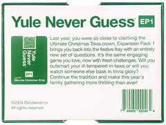 Yule Never Guess holiday setup image highlights easy party prep.