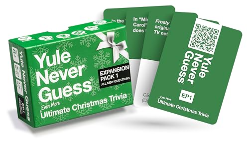 Yule Never Guess QR cards provide instant answer verification for fair play.